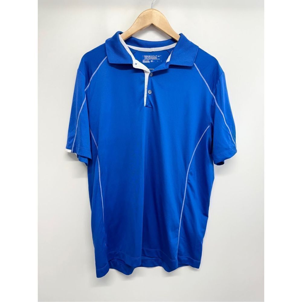 Nike Golf Polo Shirt Men’s Large Blue White Logo Short Sleeve Tour Performance